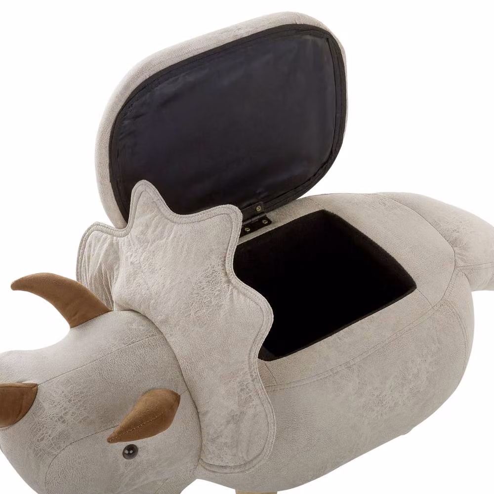 Wyld and Coco Triceratops Kids Storage Stool in Light Grey Synthetic Leather and Rubberwood, W/D/H: 42 x 56 x 92 cm – 3