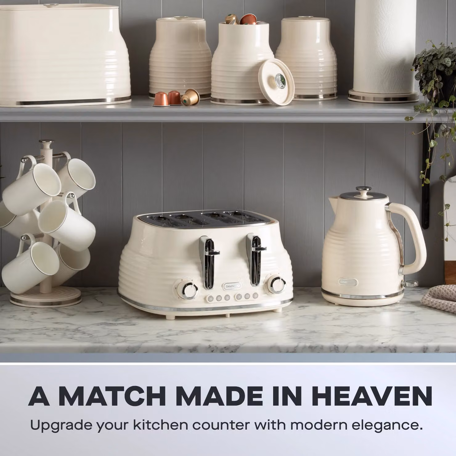 Daewoo Sienna Retro Cordless Jug Kettle and 4 Slice Toaster Set in Cream – 2