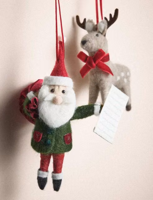 M&S 2 Pack Red and Multicolour Felt Santa and Reindeer Hanging Christmas Ornaments