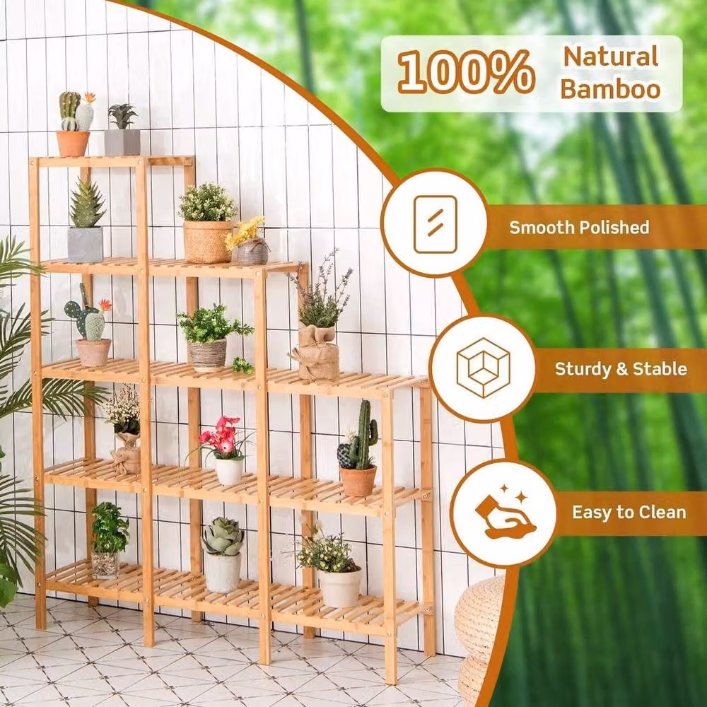 Havendro 5-Tier Bamboo Plant Shelf Storage Display Rack in Natural Brown – 2