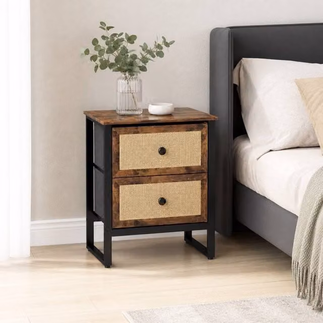 STILVORA Industrial Bedside Table with 2 Drawers in Brown and Metal