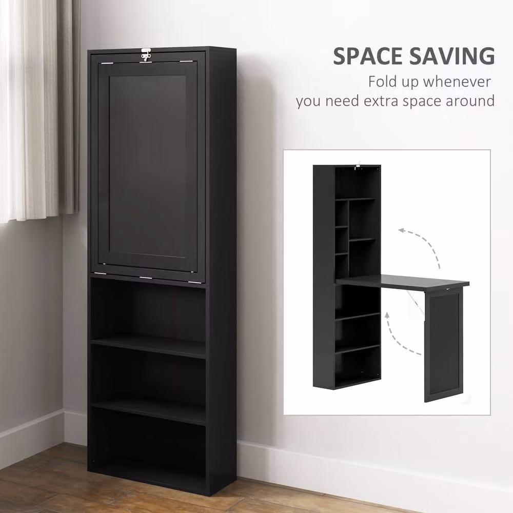 STILVORA Wall-Mounted Folding Desk with Storage and Blackboard in Black – 4