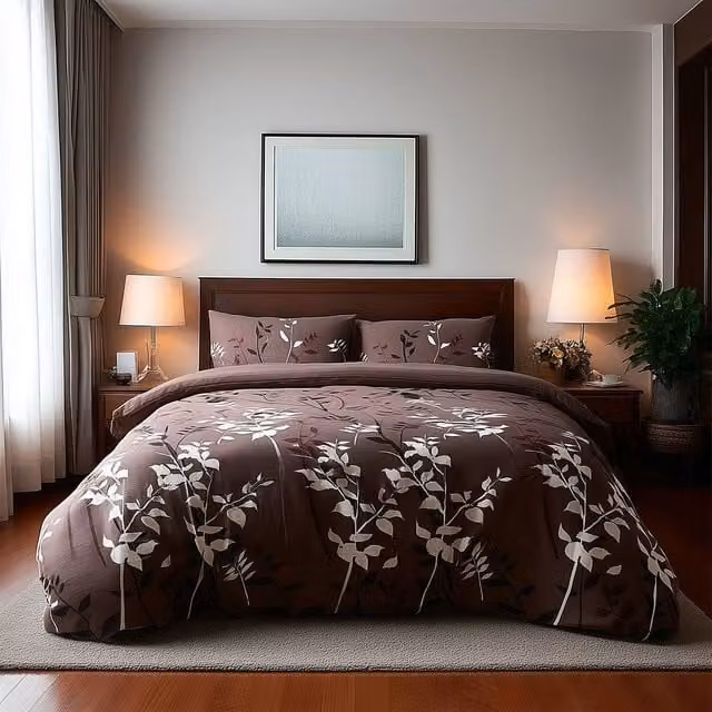 Home Sweet Home UK Single Polycotton Duvet Cover and Pillowcase Set with Brown Floral Nature Design, W/D/H: 135 x 200 cm – 1