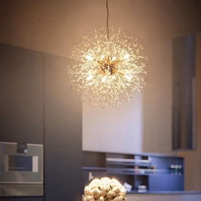 EONLION Gold Dandelion Chandelier LED Crystal Firework Pendant Light