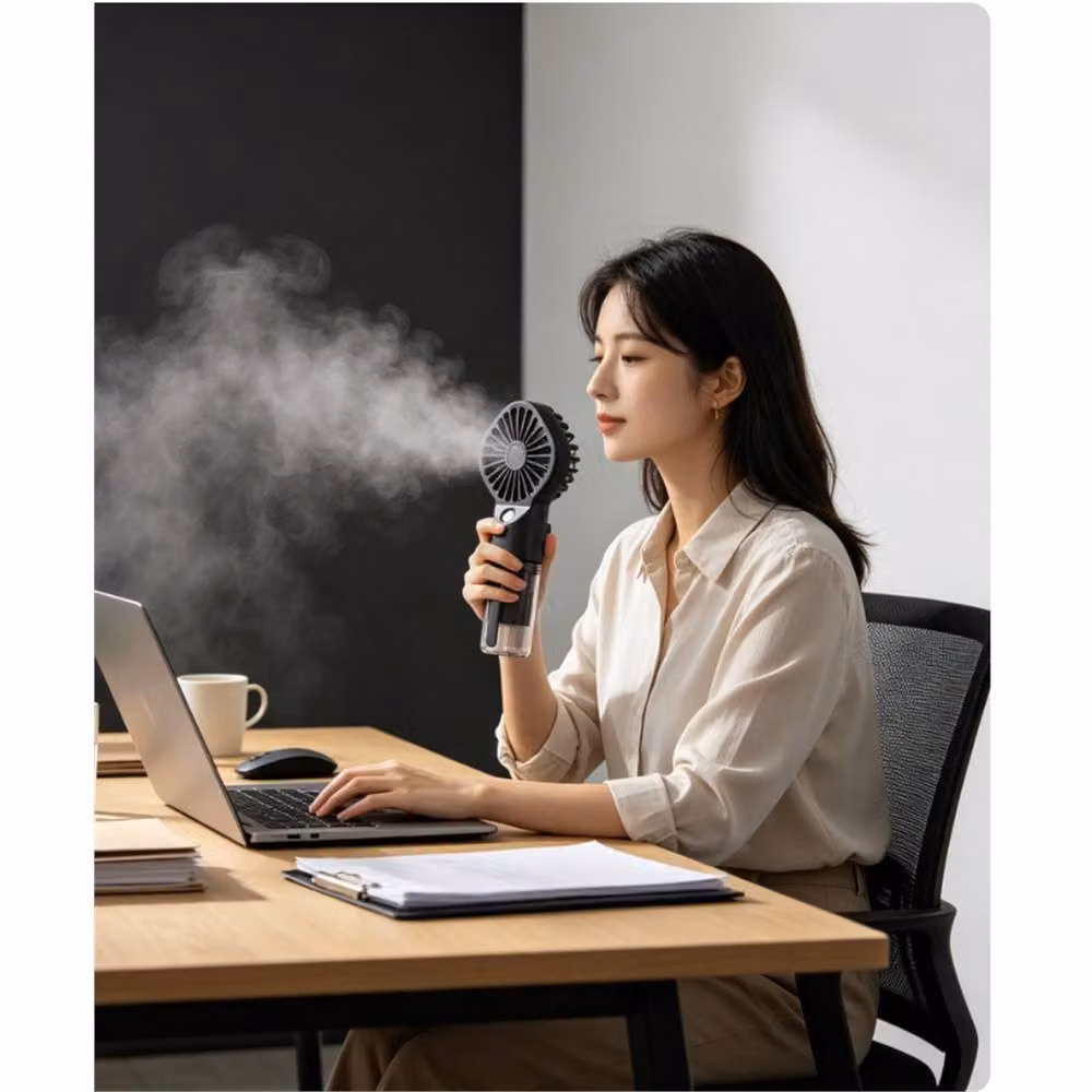 FLAVORA Black USB Rechargeable Handheld Mist Cooling Mini Fan – 2