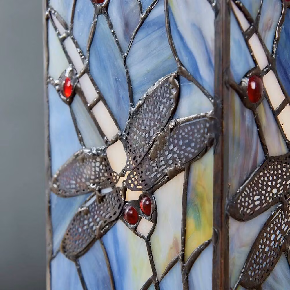 EONLION Vintage Stained Glass Table Lamp in Blue and Bronze – 3