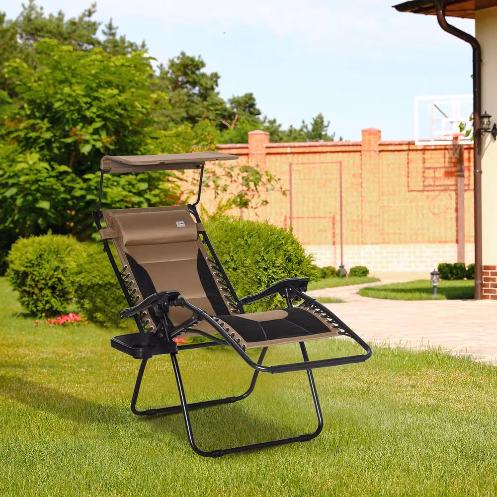 Matteo Zero Gravity Lounger Chair in Brown with Shade and Cupholder – 2