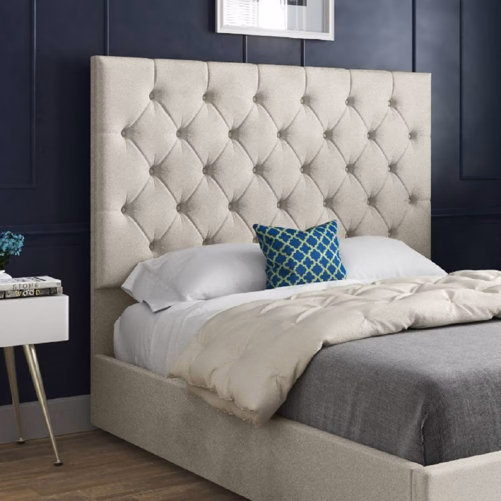 Casani Craster Upholstered Chesterfield Bed Frame in Beige Velvet, W/D/H: 137 x 120 x 200 cm – 4