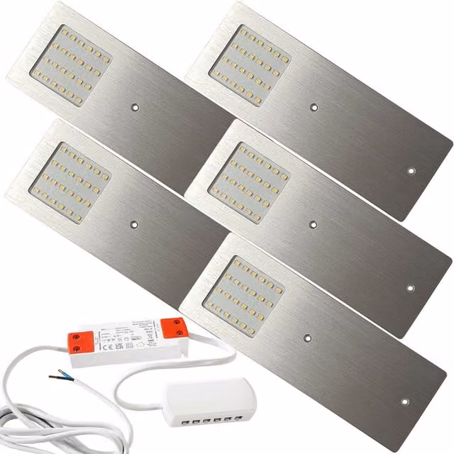 Loops 5x Aluminium Ultra-Slim Rectangle Under Cabinet Kitchen LED Light and Driver Kit in White – 1
