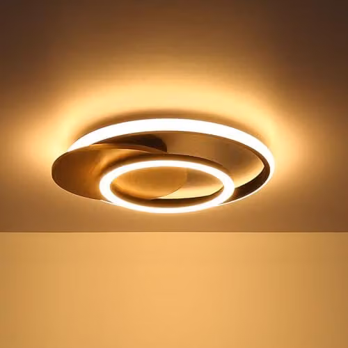 Globo Lighting Modern Wood Design Ring Ceiling Light in Grey and Champagne with 24W Warm White LED, L x W x H: 38 x 36 x 6.5 cm