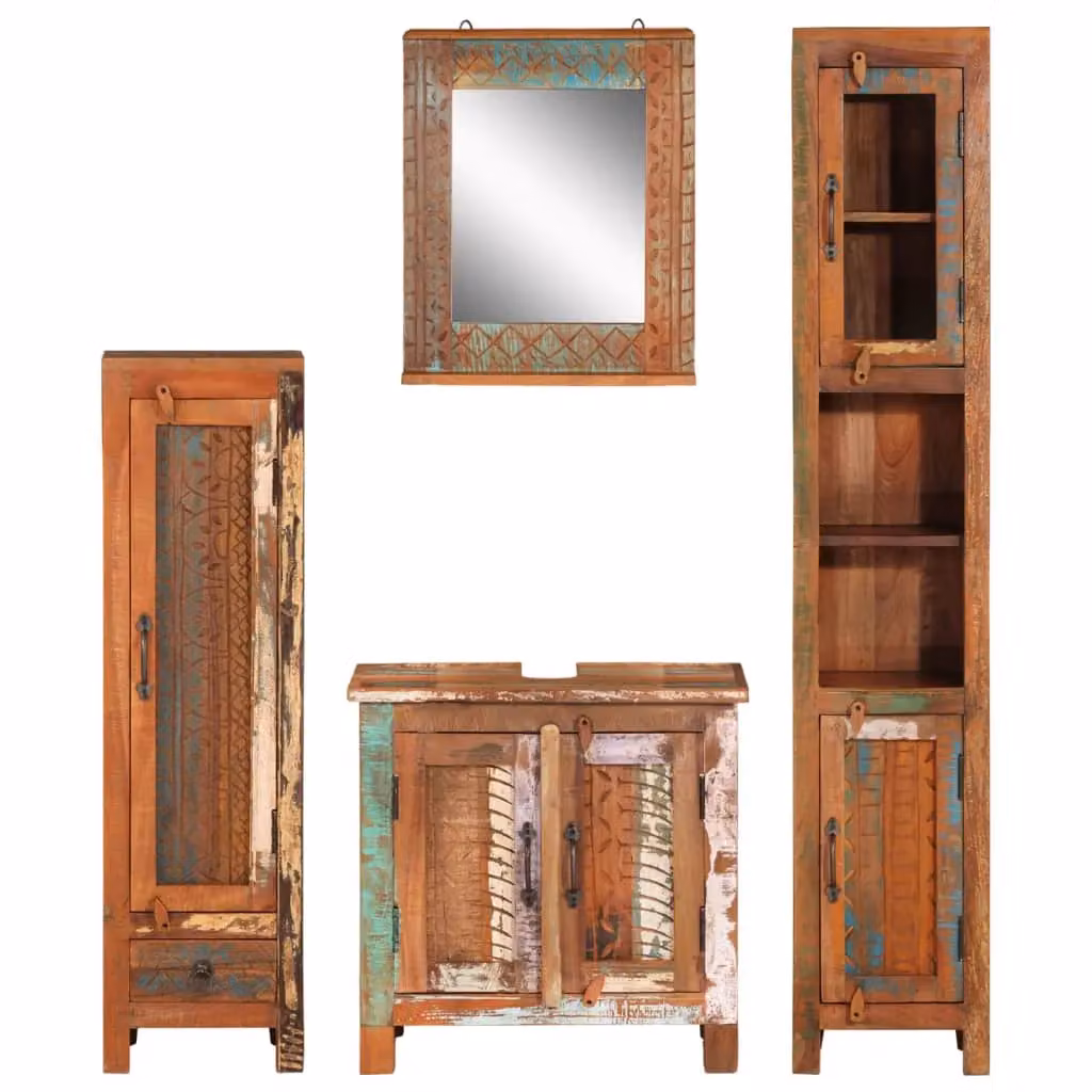 Berkfield Home 4 Piece Rustic Reclaimed Solid Wood Bathroom Furniture Set in Brown – 2