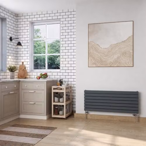 UK Radiators Typhoon Axis Anthracite Horizontal Designer Double Panel Steel Radiator W: 120 cm, H: 47.6 cm – 3