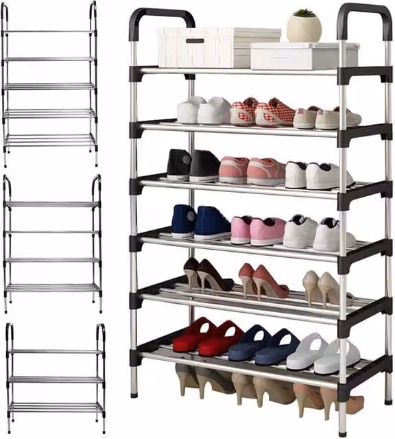 Kelvenix 6 Tier Metal Shoe Rack Storage Organiser in Black