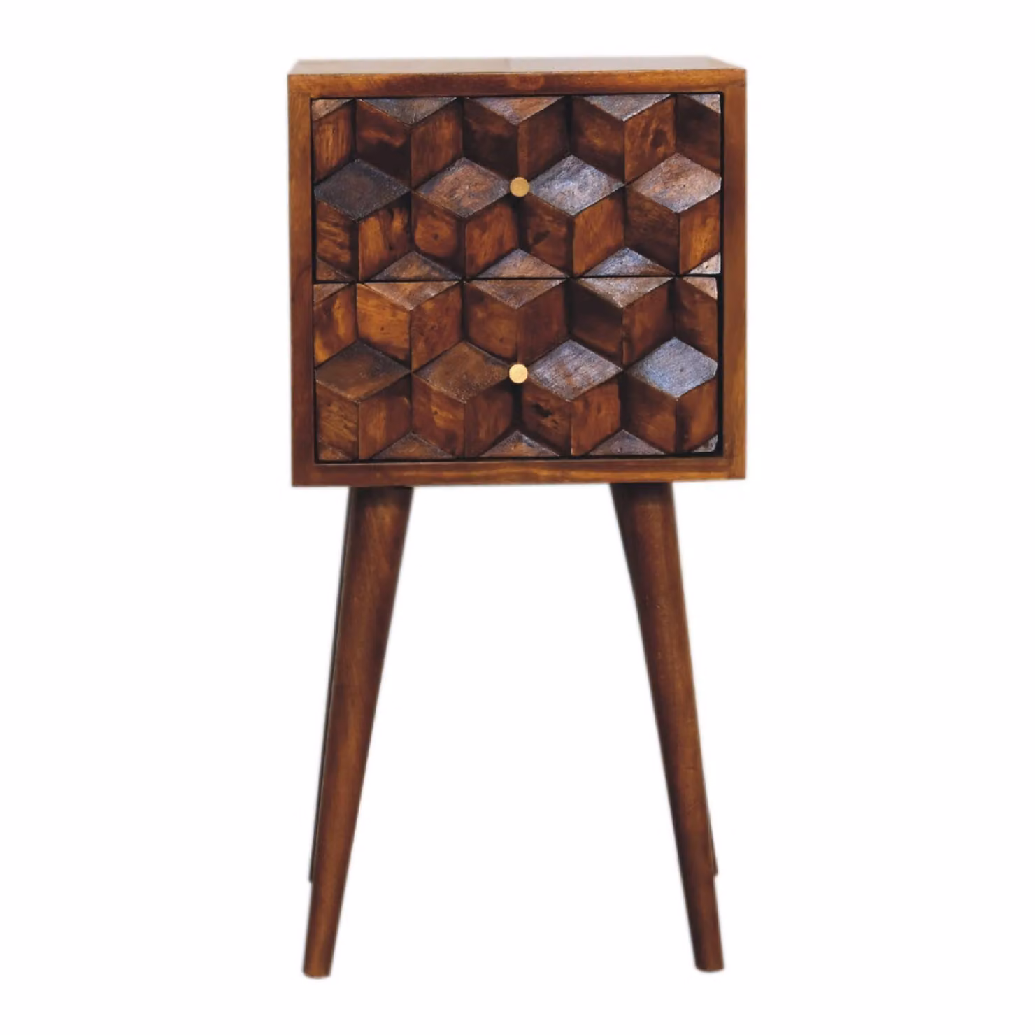 Aosom UK Solid Mango Wood Mini Cube Bedside Table with 2 Drawers, Brown, W/D/H: 31 x 30 x 62 cm – 2