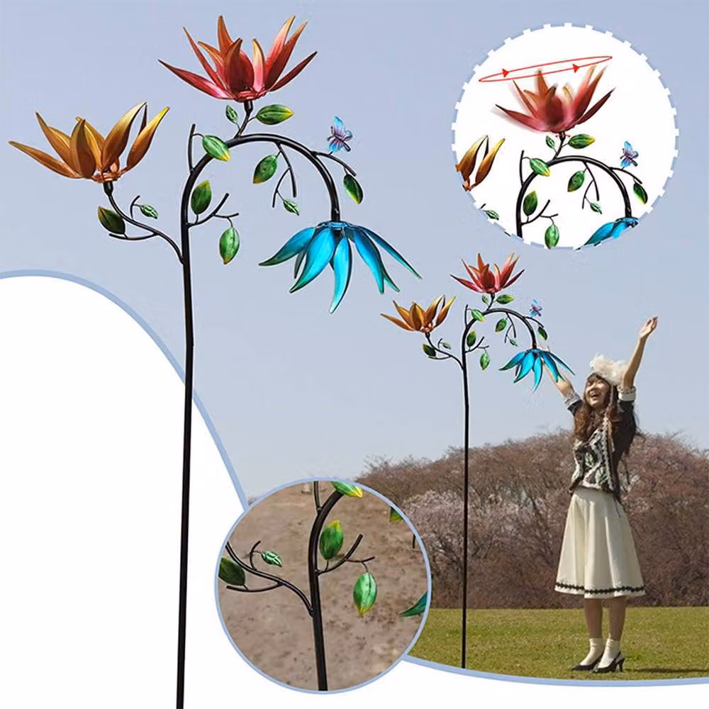 Quipulse Multicolour Floral Metal Flower Wind Spinner Garden Stake Decor, Height: 130 cm – 2