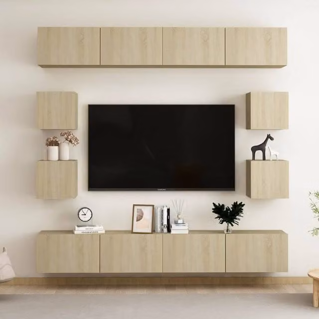 Berkfield Home 8 Piece Sonoma Oak TV Cabinet Set in Brown and Beige Engineered Wood