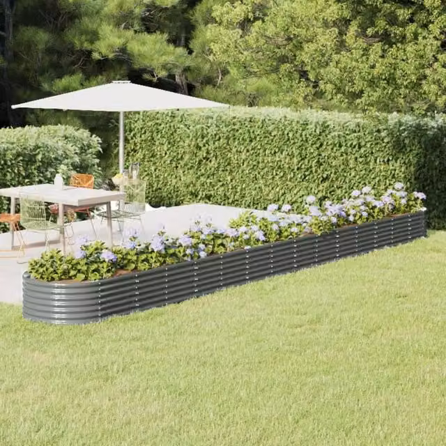 Berkfield Home Garden Grey Powder-coated Steel Raised Bed W: 620 cm, D: 80 cm, H: 36 cm