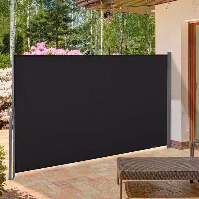 Outsunny Retractable Side Awning Screen Fence in Black, W: 300 cm, H: 160 cm