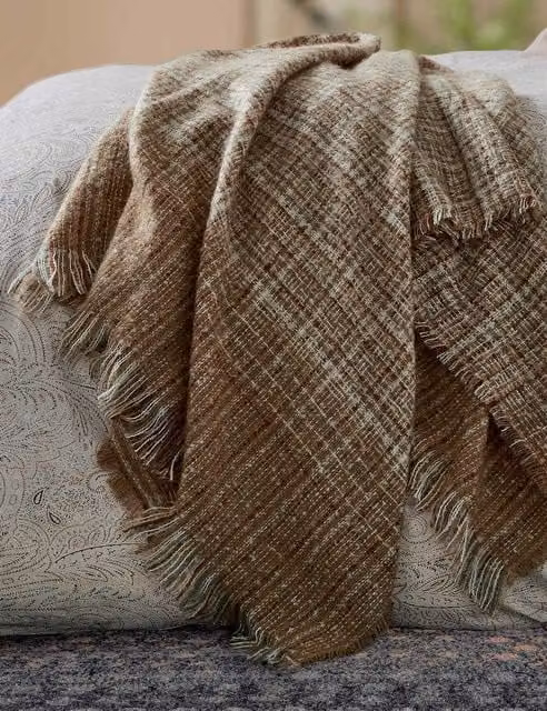 Bedeck of Belfast Osanna Woven Checked Throw with Fringes in Brown Mix