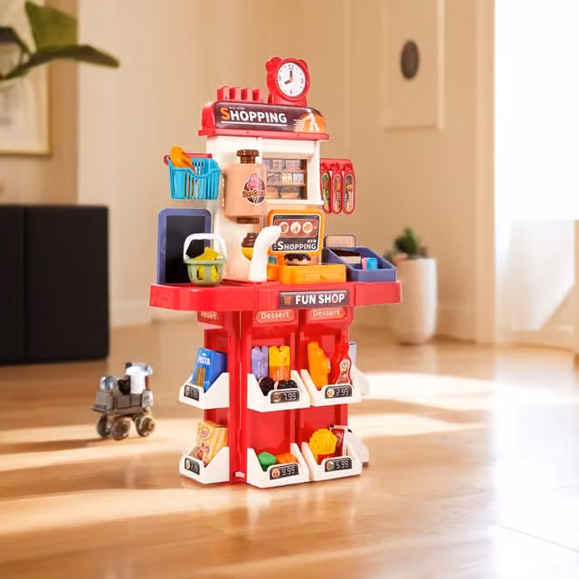 Kidkid Supermarket Counter Pretend Playset with Writing Board in Red