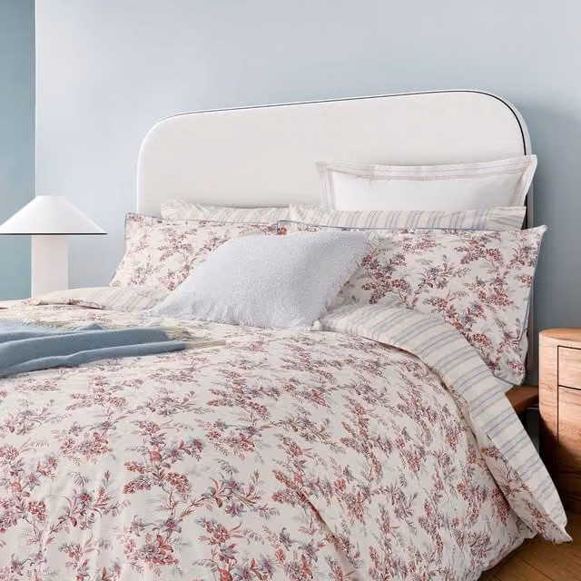 Bedeck of Belfast Rosanna Double Reversible Cotton Percale Duvet Cover and Pillowcase Set, Pink and Blue Floral