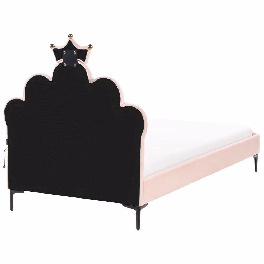 Wyld and Coco Pink Velvet Bed Frame with Crown LED Headboard, 3ft EU Single – 2