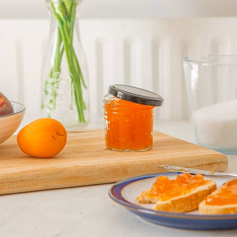 Argon Tableware Set of 6 Glass Jam Jars with Black Screw Tops, 90ml – 2