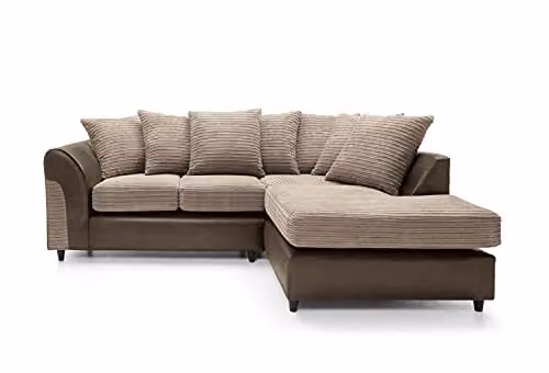 Abakus Direct Harvey Right Facing L-Shape Corner Sofa in Brown and Beige Jumbo Cord Fabric – 3