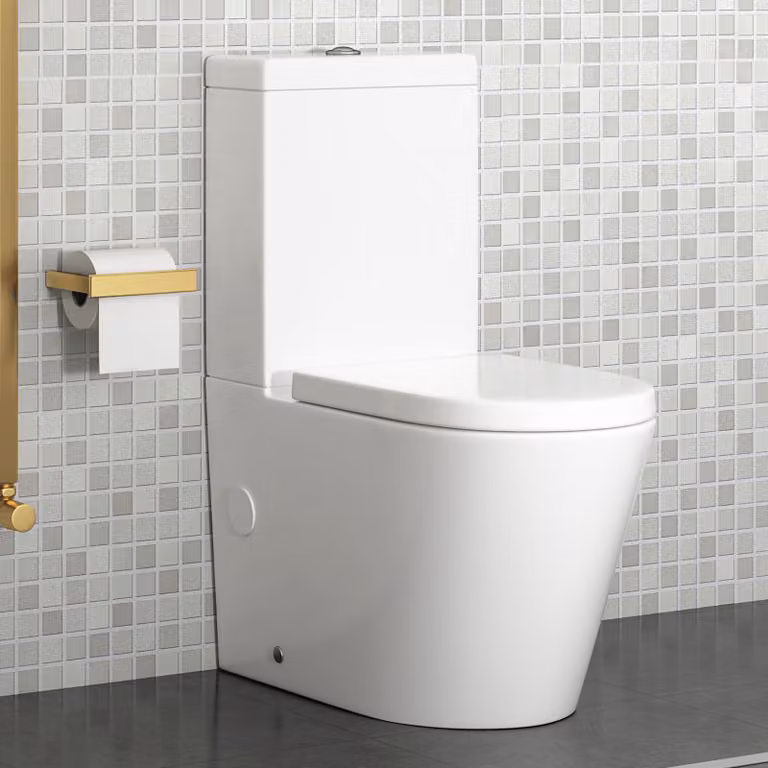 Royal Bathrooms Cesar Short Projection Rimless Close Coupled Toilet with Soft Close Seat and Cistern, White Ceramic