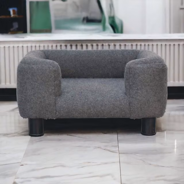Artisan Furniture Solid Wood Mini Battleship Checked Fabric Pet Sofa Bed in Brown, Black and Grey