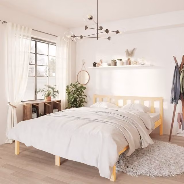 Berkfield Home Modern Solid Pinewood Bed Frame, Brown, W: 140 cm, L: 200 cm