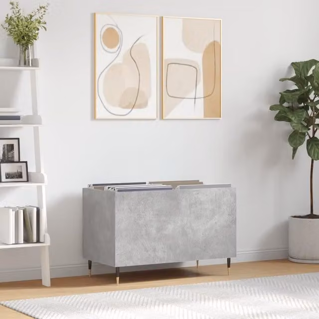 Berkfield Home Record Cabinet in Concrete Grey, W: 74.5 cm, D: 38 cm, H: 48 cm