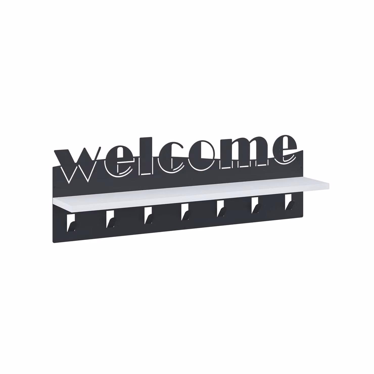 Decortie Welcome Wall-Mounted Coat Hanger Shelf with 7 Hooks, White, W: 86 cm, D: 15.2 cm, H: 26.8 cm – 3