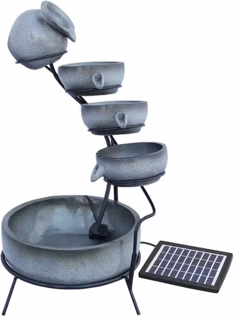 Monstershop Grey 4 Tier Spilling Bowls Solar Water Feature Cascade