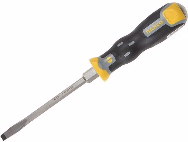 Bahco Tekno+ Through Shank Slotted Screwdriver with Flared Tip, 6.5mm x 125mm, Multi Colour