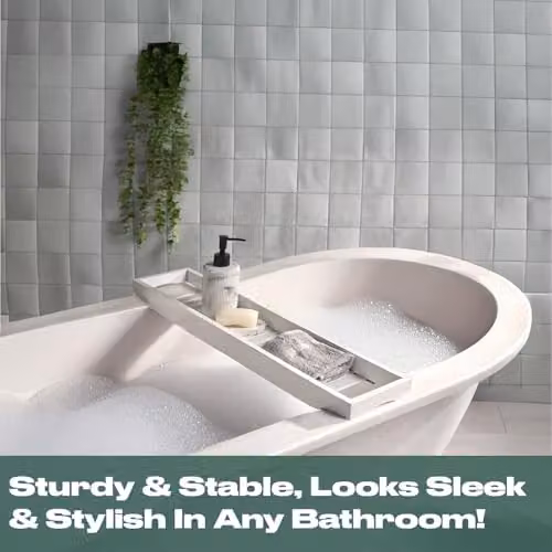 OHS Bamboo Bath Tray Caddy in White – 2