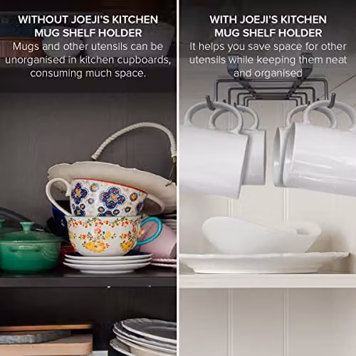 Joeji's Kitchen Metal Mug Holder and Cupboard Organiser in Silver with 10 Hooks, Width: 28 cm – 3