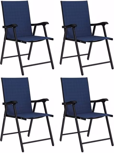 FLAVORA Set of 4 Blue Metal Folding Garden Chairs for Adults