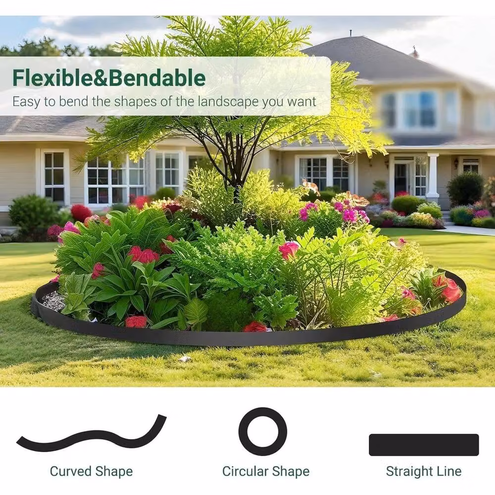 NESTLUNE Flexible Black Plastic Garden Border and Lawn Path Edging – 3