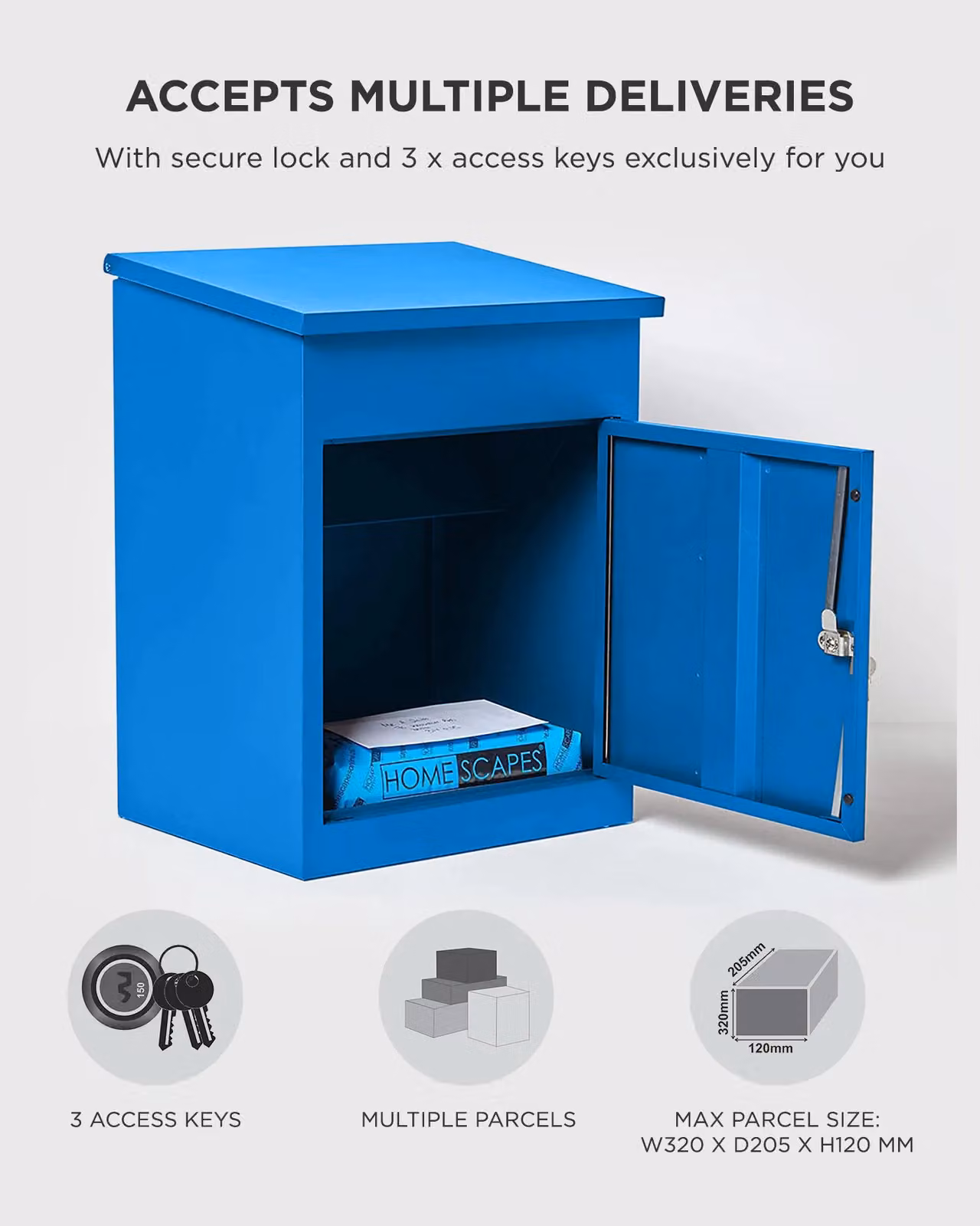 Homescapes Smart Parcel Box Medium Front Access Secure Delivery Box in Blue – 5