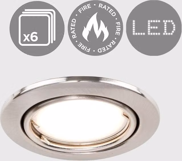 ValueLights Silver Tiltable LED Downlight Ceiling Light Fitting, 6 Pack
