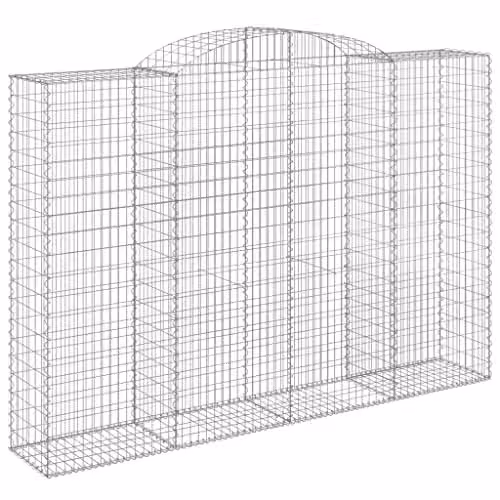 vidaXL Arched Gabion Baskets, 2 Pieces, Silver Galvanised Steel, W: 300 cm, D: 50 cm, H: 200-220 cm – 1