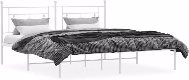 Berkfield Home Metal Bed Frame with Headboard in White W/D/H: 187 x 97 x 219 cm