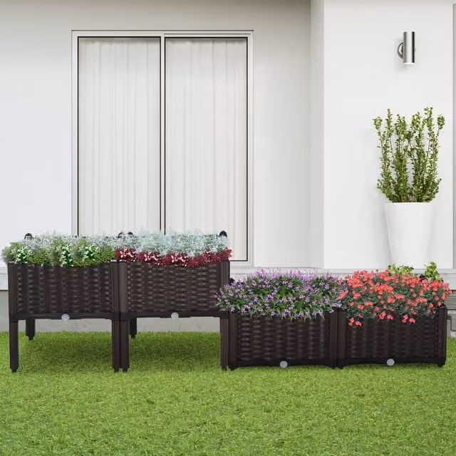 Outsunny Brown Plastic WPC Raised Flower Bed for Vegetable, Herb and Ornamental Gardens W/D/H: 80 x 44 x 40 cm – 1