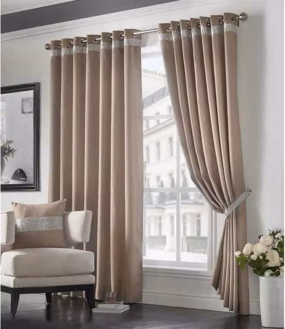 Livinluxury Opaque Eyelet Fabric Panel Curtains in Beige, W: 137 cm, H: 167 cm