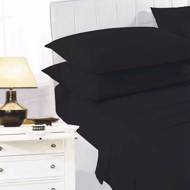 K Collection Black Cotton Percale Fitted Sheet, W/D/H: 180 x 200 cm