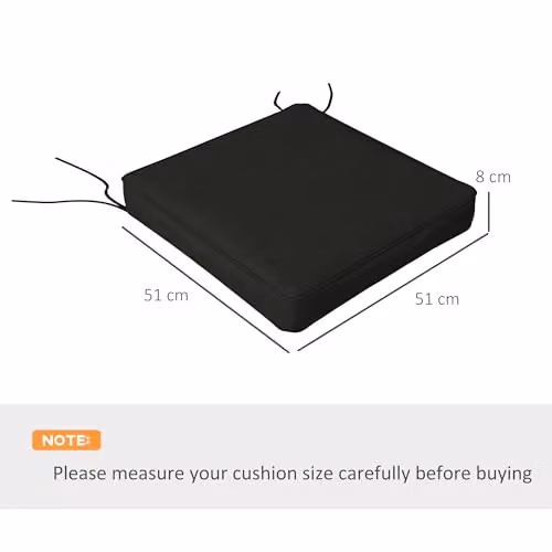 Outsunny Set of 4 Water Repellent Square Outdoor Seat Cushions in Black with Foam Filling and Tie Cords – 4