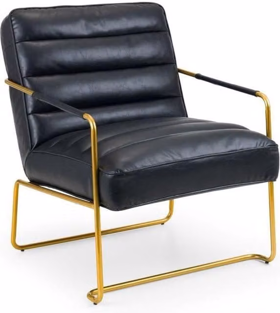 Ashfield Black Faux Leather Armchair with Gold Metal Frame – 1