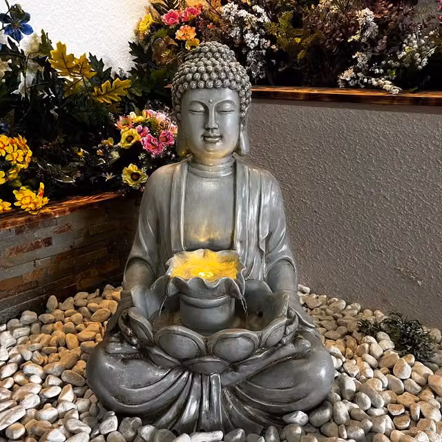 Tranquility Calm Reflection Oriental Solar Water Feature in Grey Stone