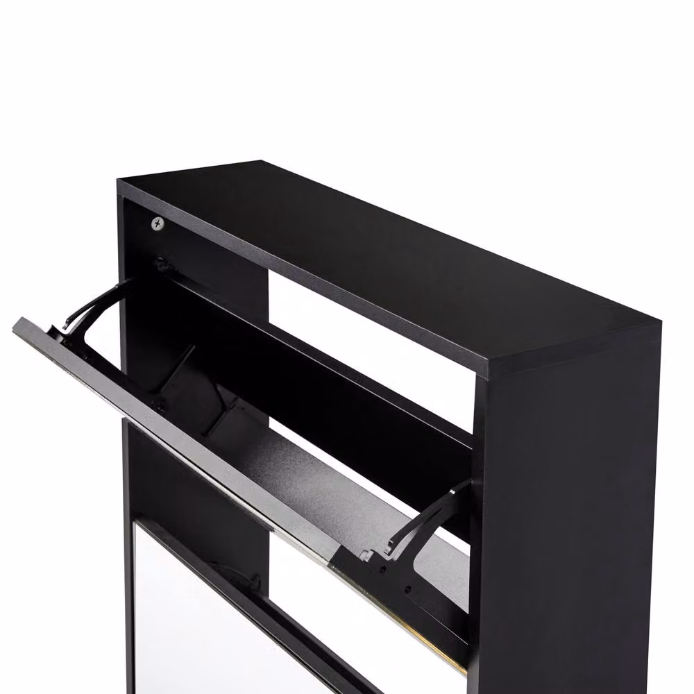 Wyld and Coco Black Shoe Storage Cabinet with Mirror Fronts and 2 Tilting Compartments – 4